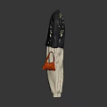 Traditional Dark Jacket With Floral Embroidery Light Inner Layer Beige Pants Red Bag