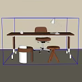Modern Office Desk With Wooden Top Metal Legs Brown Chair Table Lamp And Stools