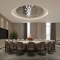 Elegant Private Dining Room With Round Table Chairs Large Screen TV And Ceiling Light 3d model