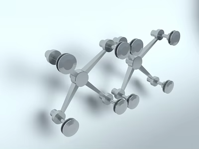 3D Silver Metal Geometric Structure With Connected Circular Parts And Rods 3d model