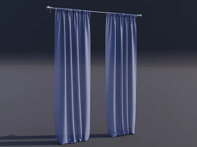 Pair of Soft Blue Curtains Hanging On Curtain Rod Against Dark Background 3d model