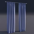 Pair of Soft Blue Curtains Hanging On Curtain Rod Against Dark Background
