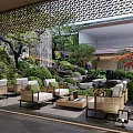 Serene Garden Landscape with Waterfall Pond Red Maple Trees Traditional Pavilion and Lush Green Shrubs