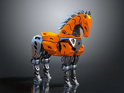 Futuristic Orange Silver Mechanical Horse With Metallic Structure And Tech Design 3d model