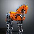 Futuristic Orange Silver Mechanical Horse With Metallic Structure And Tech Design 3d model