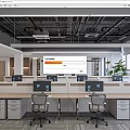 Public Office Space Interior With Desks Computers Office Chairs Filing Cabinets And Windows