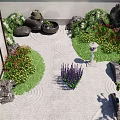 Tranquil Courtyard Garden Design With Stone Stepping Stones Lush Plants And Wooden Pergola
