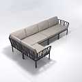 Modern Sectional Sofa Set With Light Gray Cushions And Black Metal Frame 3d model