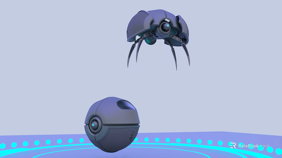 Mechanical Beetle Doll And Spherical Doll With Blue Light Background 3d model 