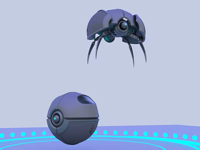 Mechanical Beetle Doll And Spherical Doll With Blue Light Background 3d model