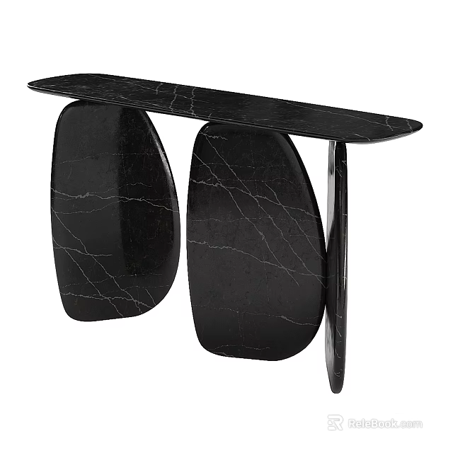 Black Veined Marble Console Table With Modern Oval Shaped Supports 3d model