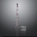 Red And White Telecommunication Tower With Antennas And Small Gray Building