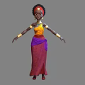 Woman In Yellow Top Red Headscarf Golden Earrings Gold Arm Cuffs Purple Skirt Arms Outstretched