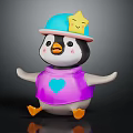 Cute Cartoon Penguin With Blue Hat Yellow Star Purple Shirt And Blue Heart