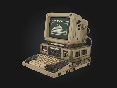 Classic Vintage Computer Setup With Old Style Monitor And Retro Keyboard 3d model