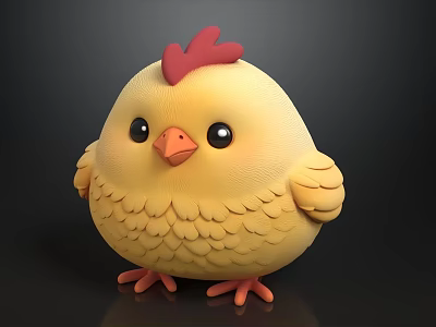 Cute Yellow Chicken Doll With Red Comb Big Black Eyes And Orange Beak 3d model