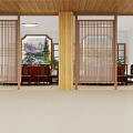 Traditional Chinese Private Dining Box Interior With Wooden Lattice Screens Dining Table And Chairs