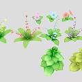 Colorful Plants Collection With Various Shapes And Different Colored Flowers In Illustration Style