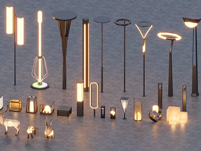 Stylish Outdoor Lights With Various Modern Designs Different Shapes And Animal Decorations 3d model