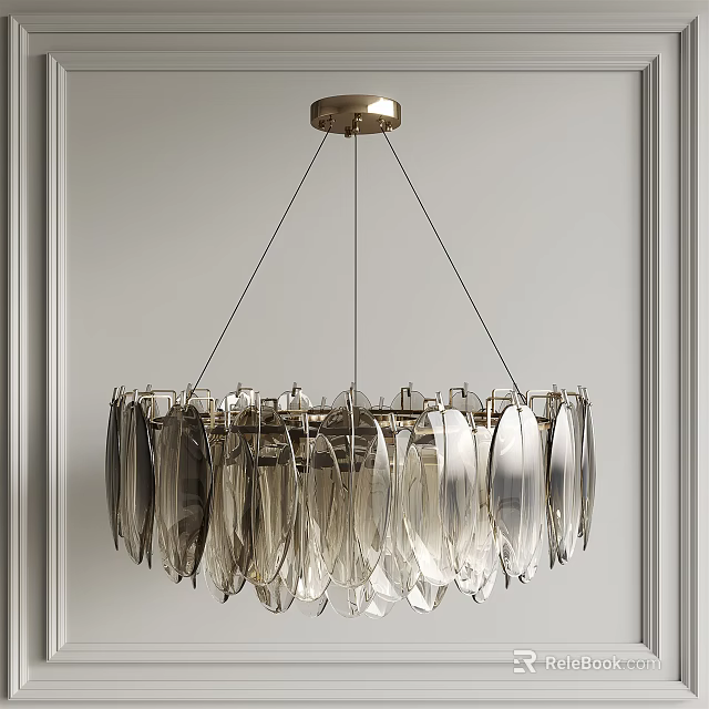 Elegant Modern Crystal Chandelier With Transparent Hanging Crystal Pieces And Metallic Base 3d model 