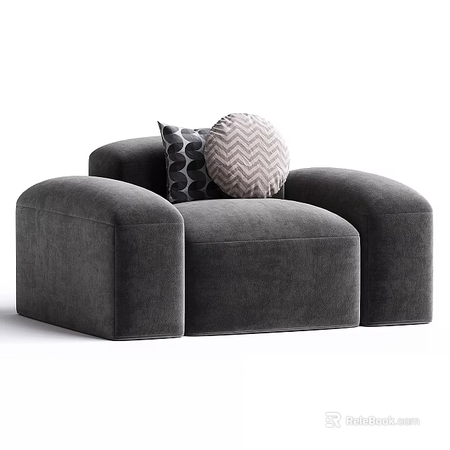 Modern Gray Single Sofa Featuring Geometric Pattern Pillows for Living Room 3d model