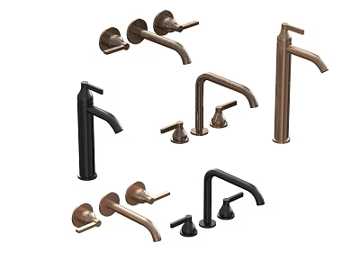 Various Modern Style Faucets For Kitchen And Bathroom With Black Brass Finishes 3d model