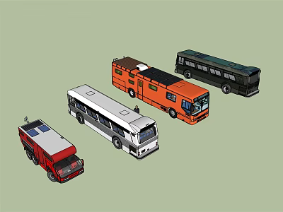 Colorful Commercial Vehicles Including Red Truck White Bus Orange Van and Black Coach 3d model