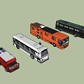 Colorful Commercial Vehicles Including Red Truck White Bus Orange Van and Black Coach