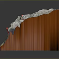 Stone Mountain Model With Wood Base And Red Markers On Rock Surface