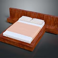Modern Wooden Double Bed With Headboard Bedside Tables Mattress And Pillows