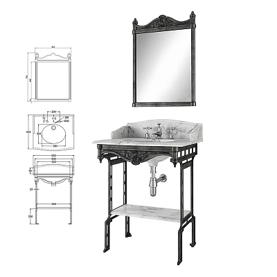 Bathroom Sink With Metal Stand Marble Countertop And Wall Mirror With Dimension Drawings 3d model