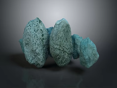 Natural Wood Stone Decorative Pieces with Irregular Blue Green Texture Surface 3d model