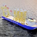 PHILJECCO Offshore Work Vessel With Yellow Structures And Crane On Open Sea