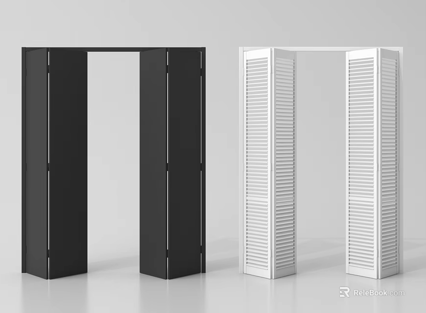 Modern Interior Folding Doors With Black And White Slatted Design 3d model 