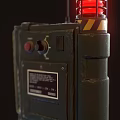 Green Casing Commercial Warning Device with Red Light Yellow Black Stripes Knob Button and Label