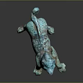 Ancient Bronze Mythical Beast Sculpture With Turquoise Patina Open Mouth And Curled Tail