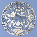 Intricate Circular Carving Artwork With Fish And Flower Patterns 3d model