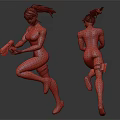 Dynamic Female Character In Blue Bodysuit With Blonde Hair Blaster Back Emblem And Dual Views