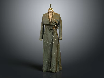 Elegant Green Long Sleeve Robe with Star Patterns and Belt on Mannequin 3d model