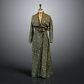 Elegant Green Long Sleeve Robe with Star Patterns and Belt on Mannequin