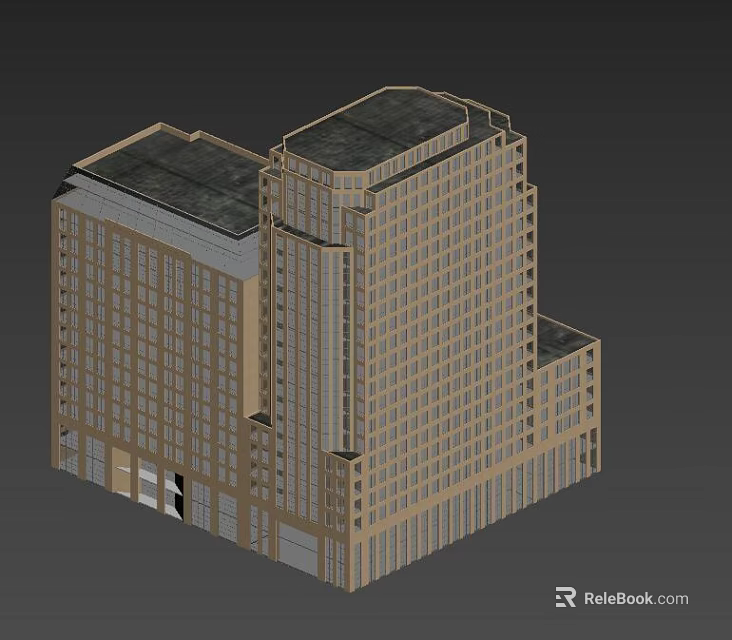 Modern Multi Storey Office Building Exterior With Glass Windows And Brick Facade 3d model 
