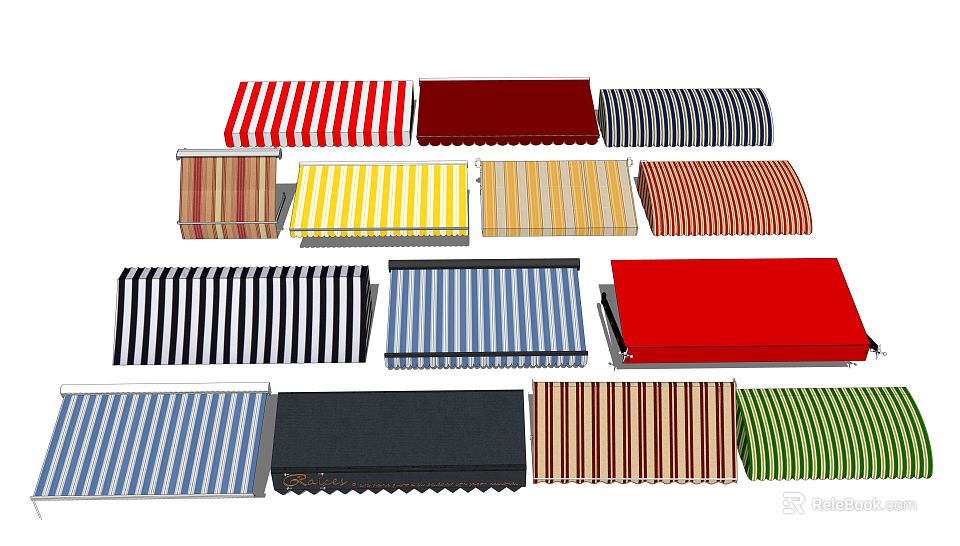 Vibrant Striped Awnings With Multiple Colors And Patterns For Outdoor Spaces 3d model 
