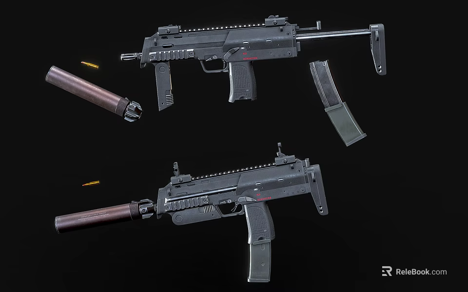 Modern Tactical Assault Rifles With Ergonomic Grip Tactical Rails Detachable Magazines And Bullets 3d model 