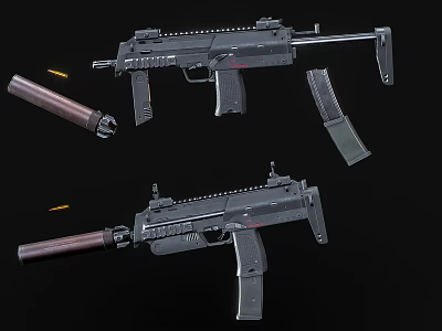 Modern Tactical Assault Rifles With Ergonomic Grip Tactical Rails Detachable Magazines And Bullets 3d model