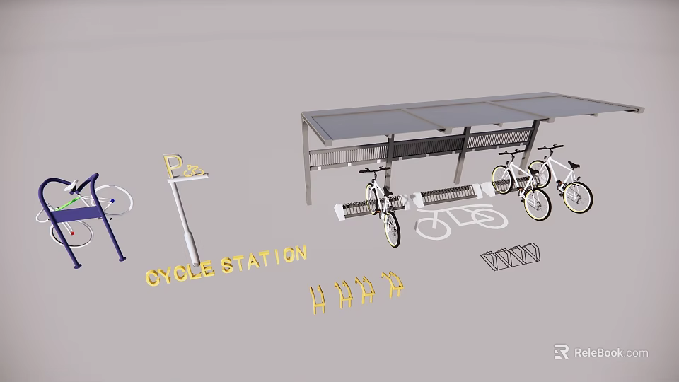 Modern Bicycle Station With Sheltered Parking Racks And Storage Facilities 3d model 