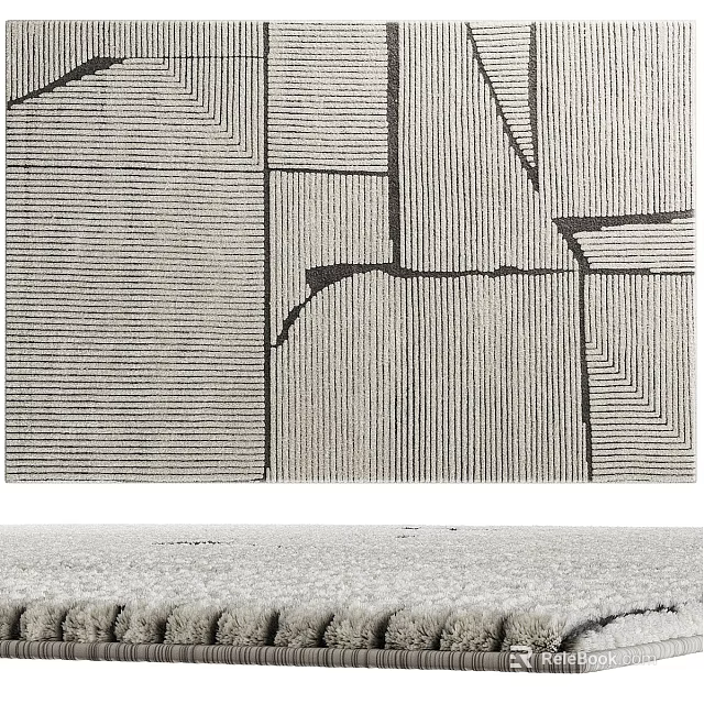 Modern Abstract Square Rug Featuring Geometric Stripes And Intersecting Line Patterns 3d model 
