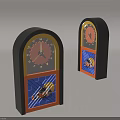 Decorative Table Clocks with Black Curved Top Yellow Orange Accents Blue Background Cartoon Graphics