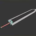 Long Blue Blade Sword With Wooden Hilt And Decorative Circular Element