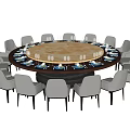 Elegant Round Dining Table Set with Marble Top Matching Chairs and Tableware 3d model
