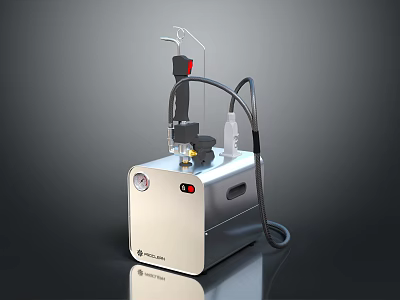 Silver Household Device With Pressure Gauge Hose Nozzle And Control Panel 3d model